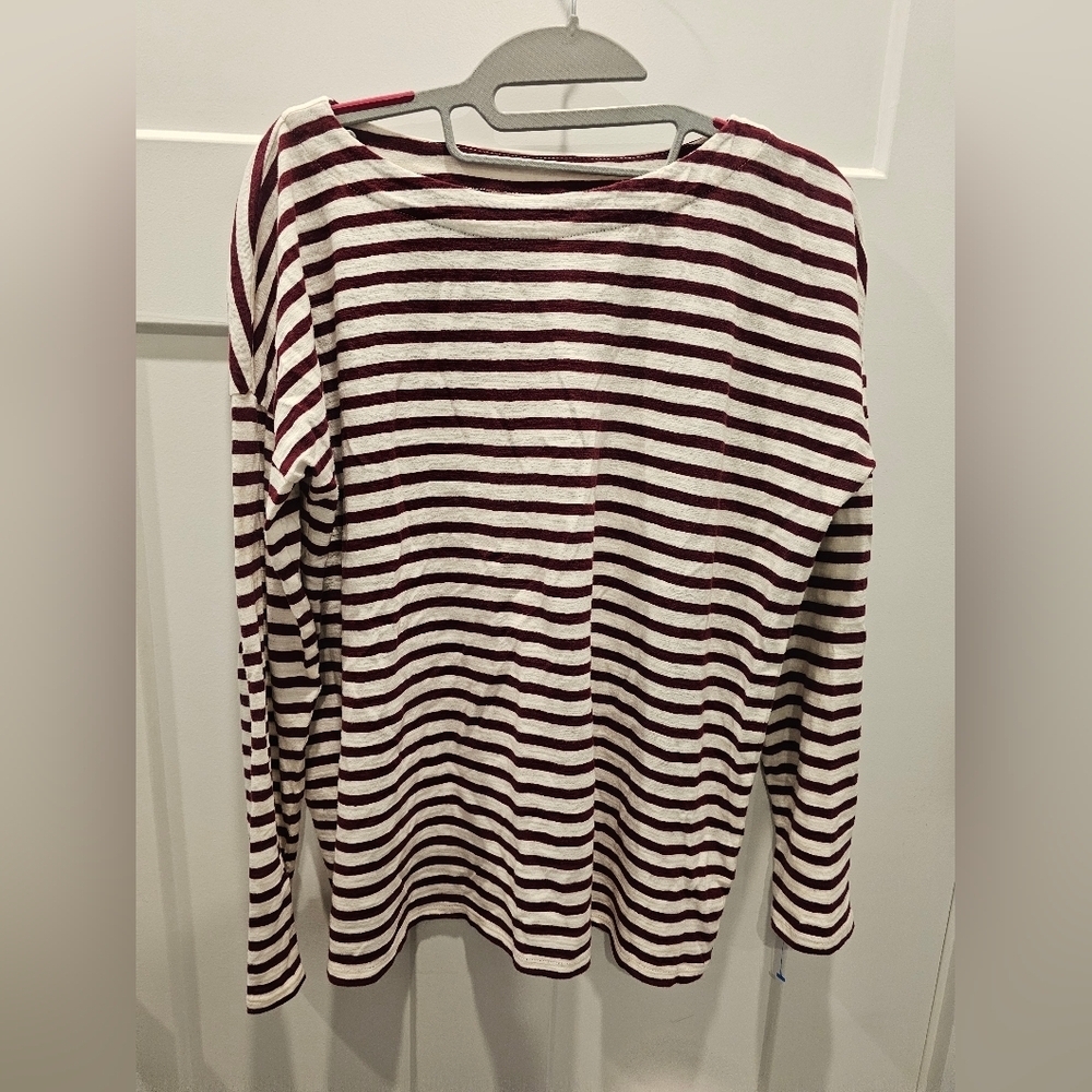 J.Jill Striped Long Sleeve Cotton Top Burgundy White Women’s XS